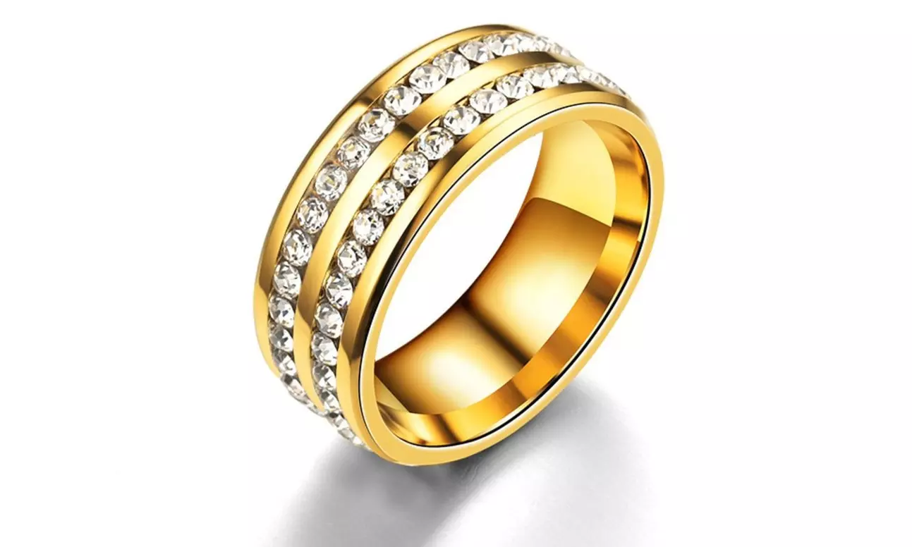 316L Stainless Steel Double Row CZ Titanium Ring Band