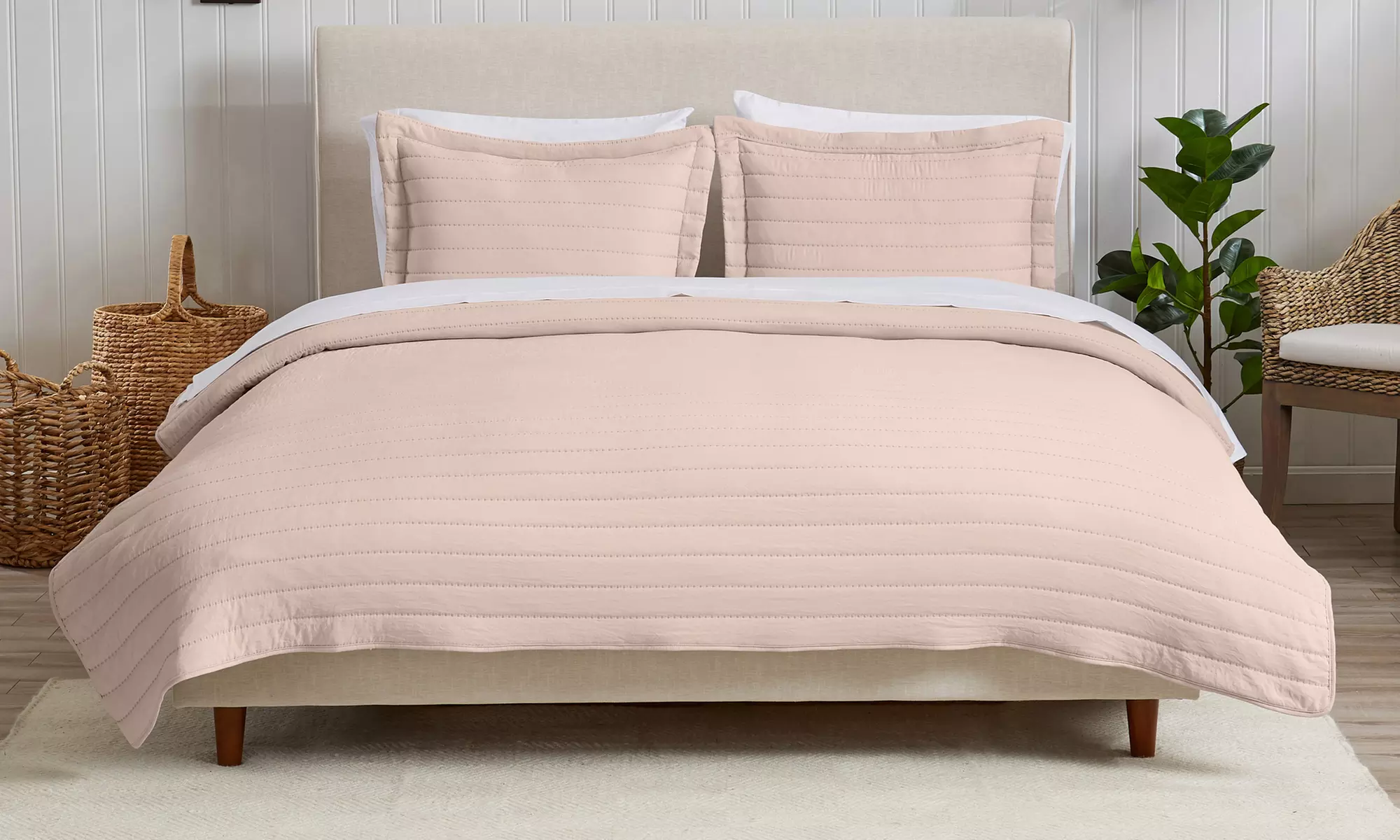 Channel Stitch Microfiber Reversible Quilt Set With Shams - Primary Image