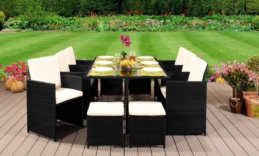 Image 4: 9 or 11 Piece High Back Rattan-Effect Cube Dining Set
