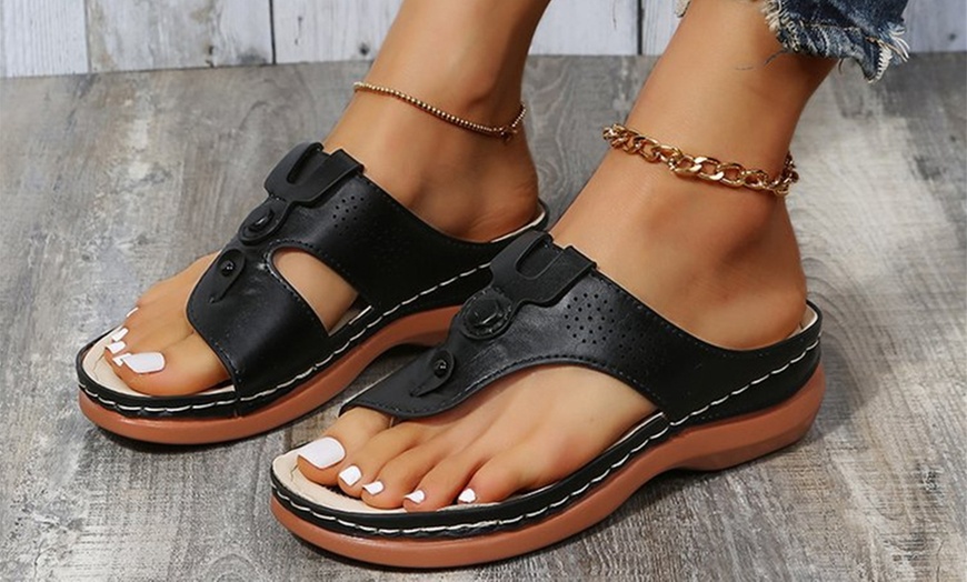 Image 3: Wedge Heeled Flip-Flop Sandals