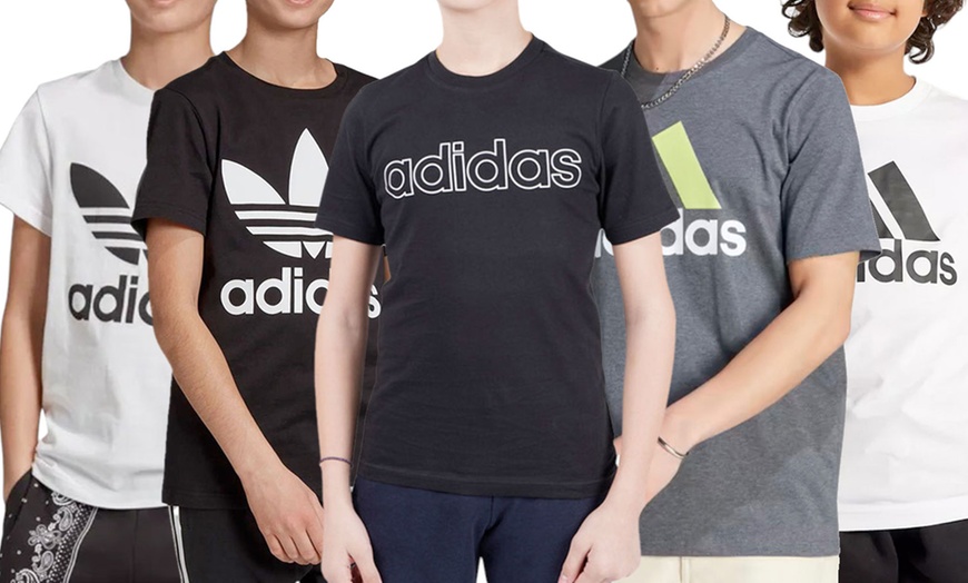 Image 1: Adidas Boys' Unisex Cotton Crew Neck Short Sleeve T-Shirt