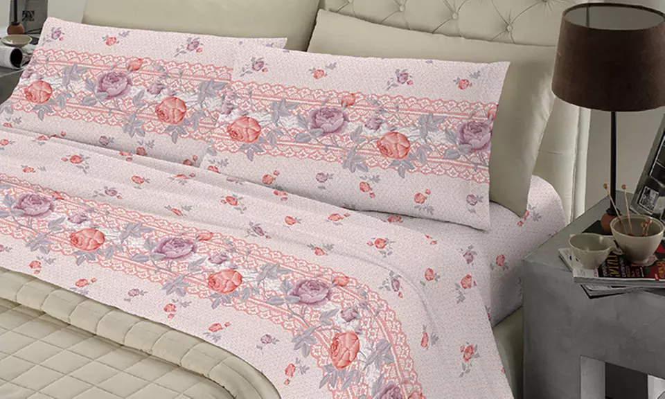 Completo Lenzuola 100% Cotone con angolo di 30 cm, Made in Italy