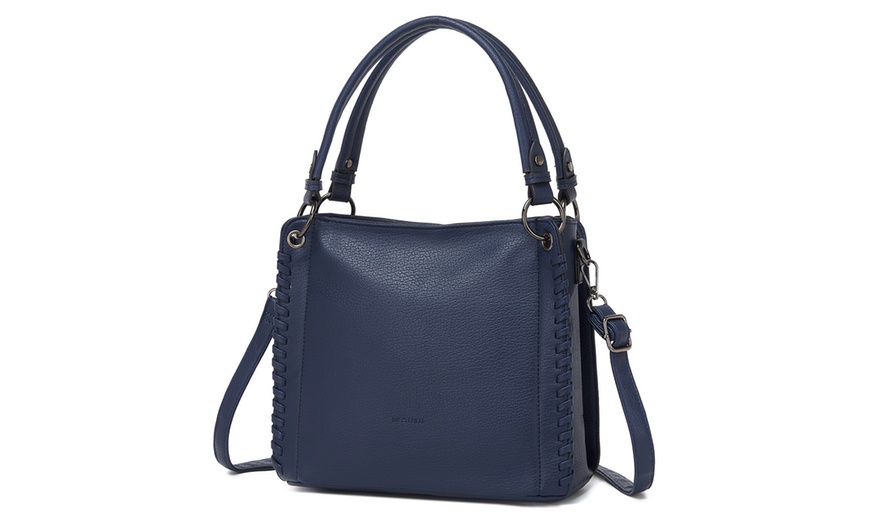 Image 19: Miss Lulu Women PU Leather Crossbody Handbag with Woven Accents