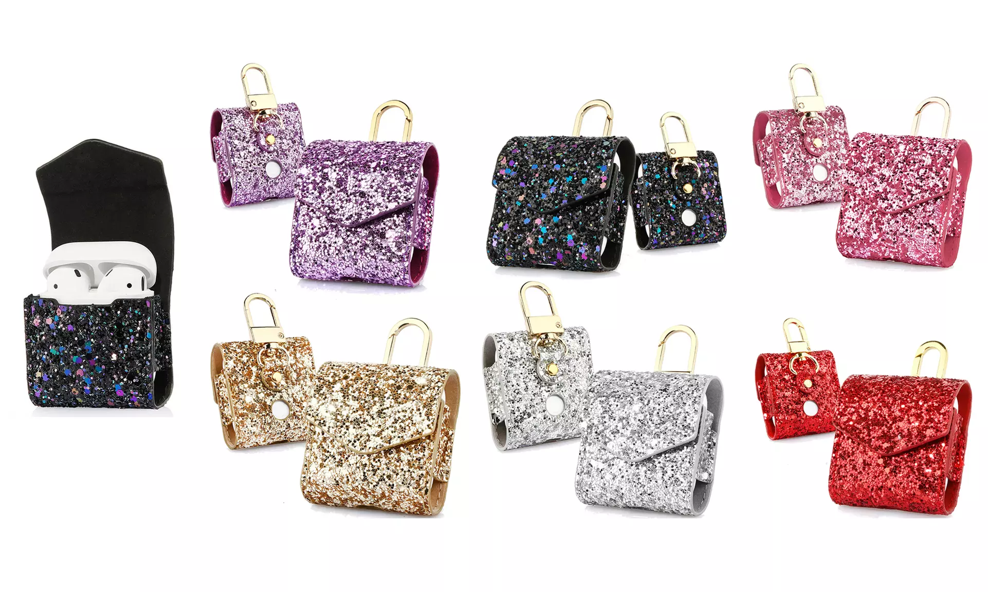 Glitter Carrying Case with Magnetic Closure for AirPods 1 & 2 (2-Piece) (LED Not Visible) - Primary Image