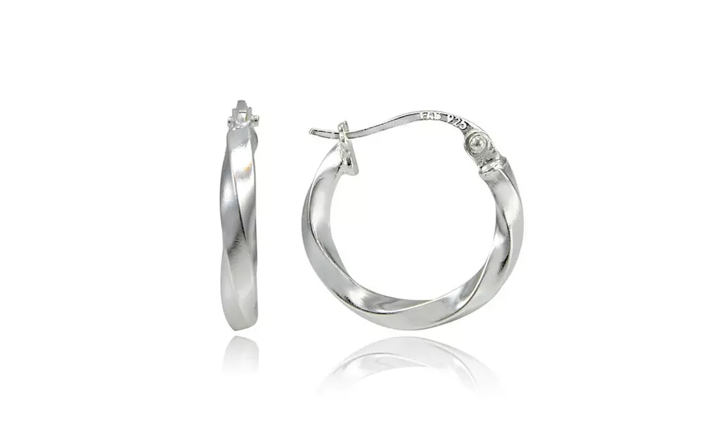 Sterling Silver 2mm Twist Round Hoop Earrings, 15mm - Primary Image