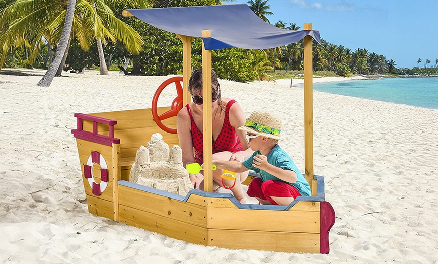 Image 3: Outsunny Kid's Wooden Sand Pit