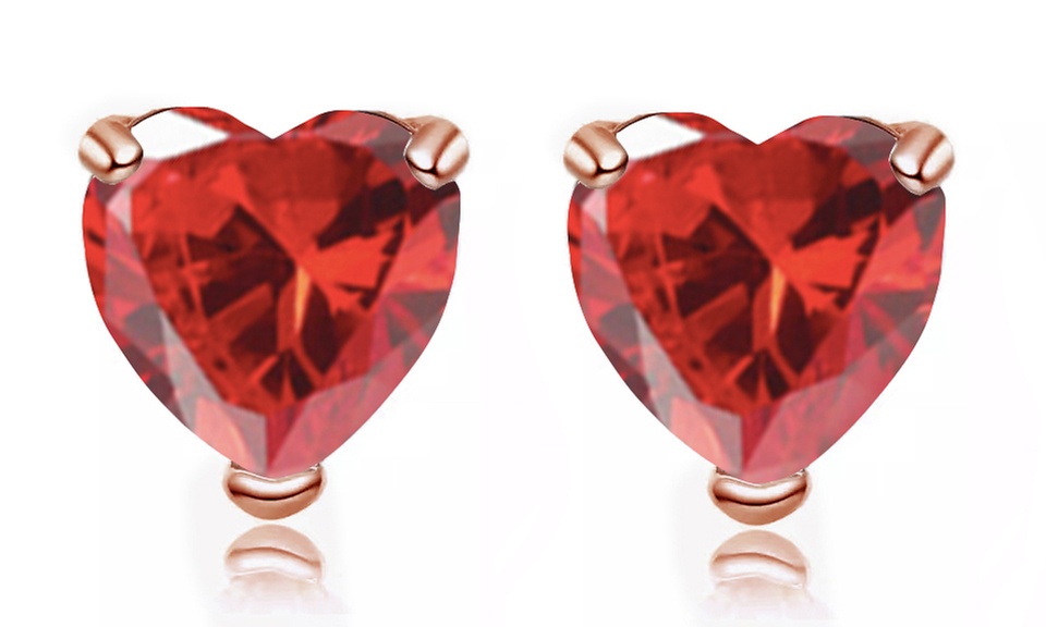 14k Rose Gold Plated Heart Created Ruby Stud Earrings by Paris Jewelry