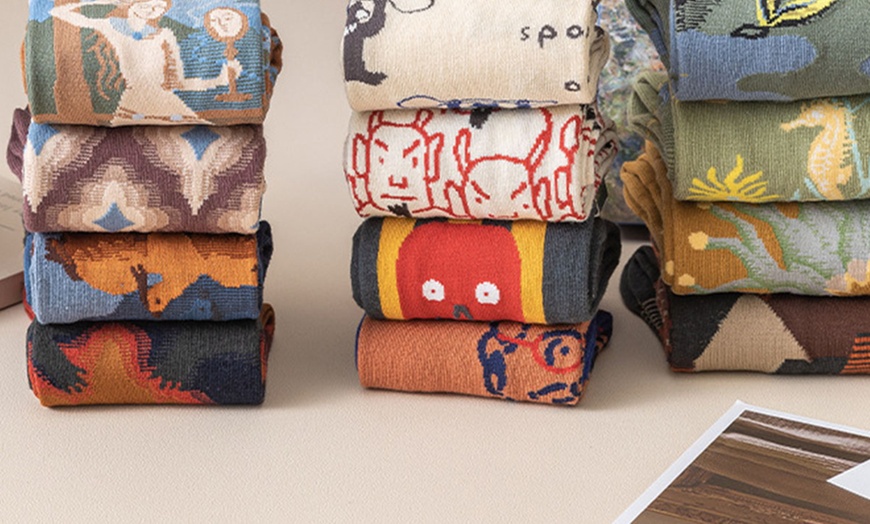 Image 6: Four Pairs Monet-Inspired Women Novelty Crew Socks