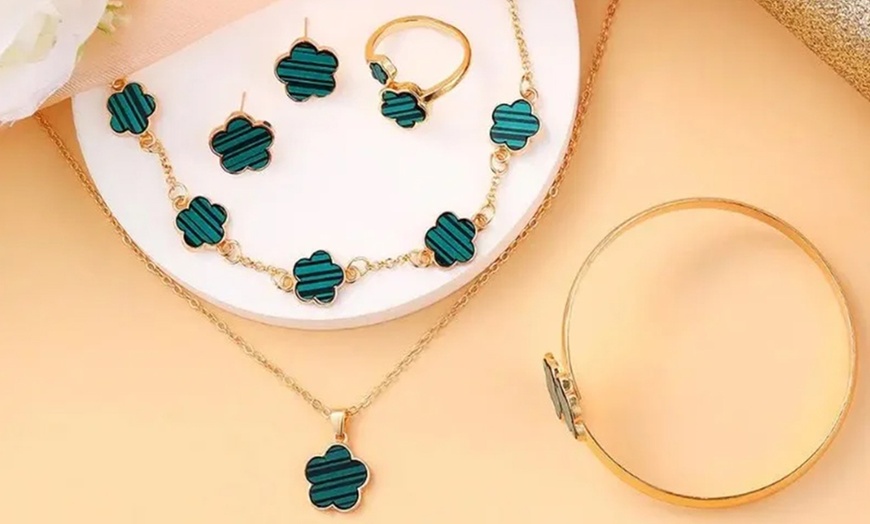 Image 3: 5-teiliges Schmuck-Set mit fünfblättrigem Kleeblatt-Muster