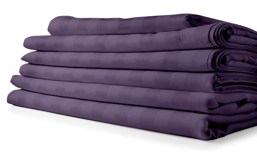 Image 4: 1800 Count Bamboo Feel Dobby Stripe Sheet Set Deep Pockets 4 Piece Set