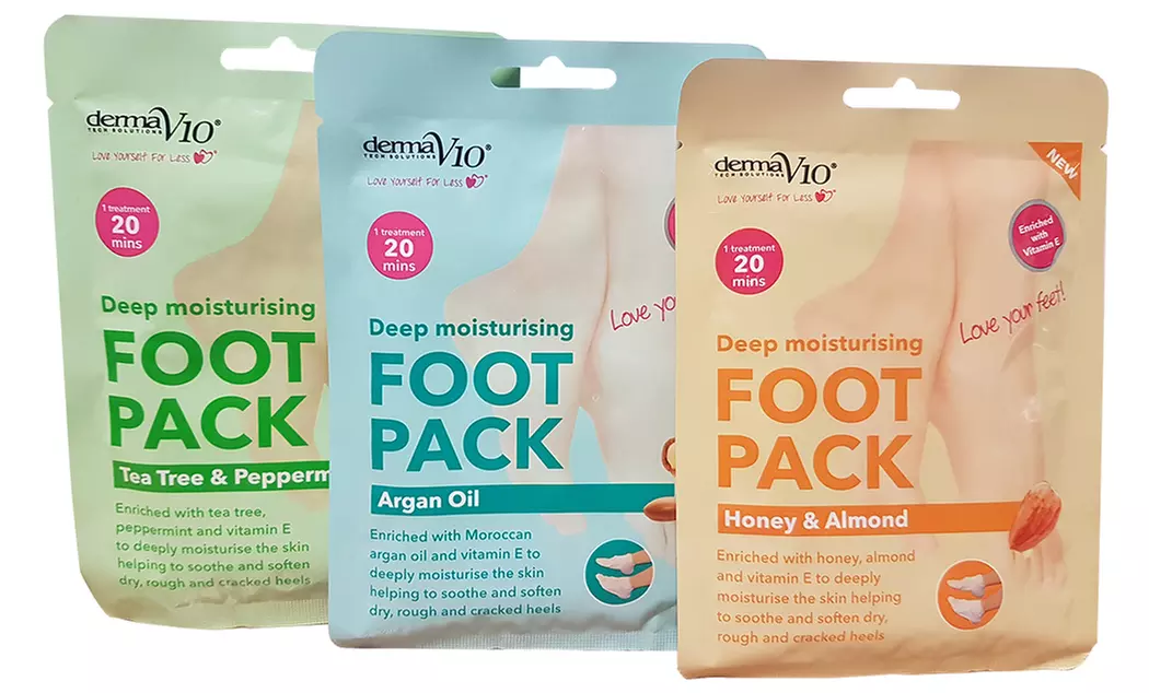 1, 2 ou 3 paires de masques pour les pieds de la marque Derma V10, option au choix - Primary Image