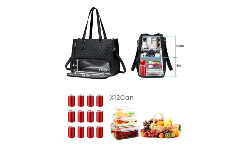 Image 8: Stylish 2-in-1 Tote Bag for Work/Travel with Insulated Lunch Section