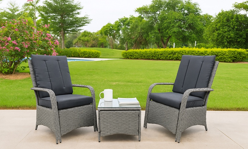 Image 1: Three-Piece Outdoor Rattan-Effect Bistro Set