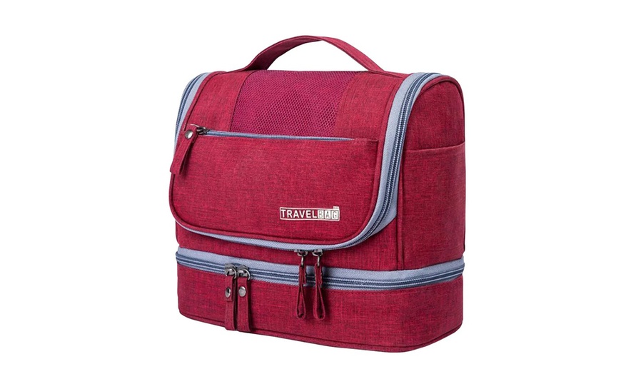 Image 10: Large Hanging Toiletry Bag Travel Makeup Bag Organizer Dry Wet Separation