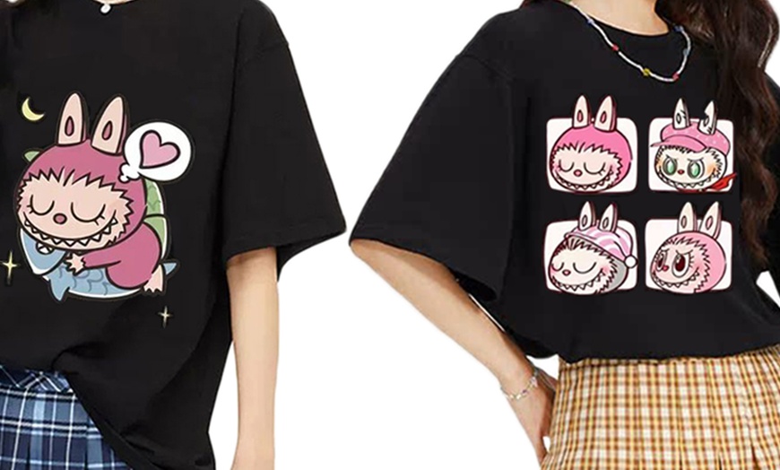 Image 3: One Size Women's Labubu Inspired Printed T Shirt