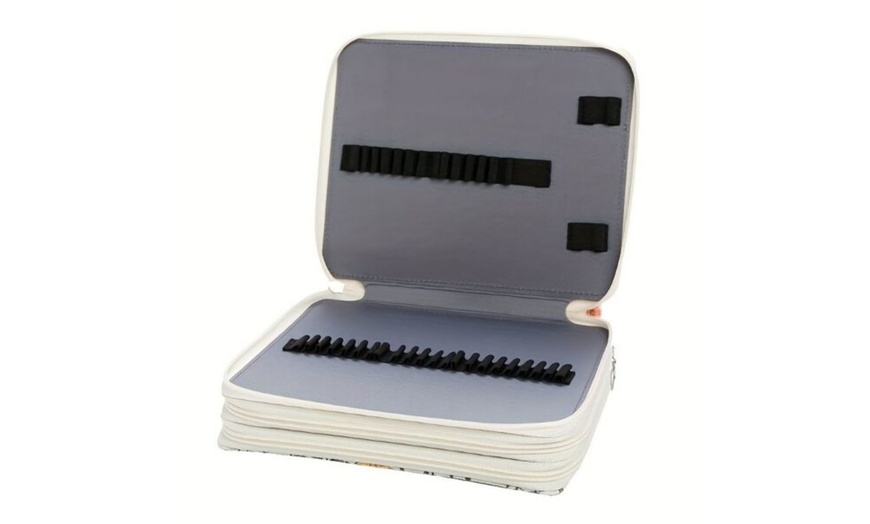 Image 13: Floral Oxford Fabric 3-Layer Art Brush Storage Case