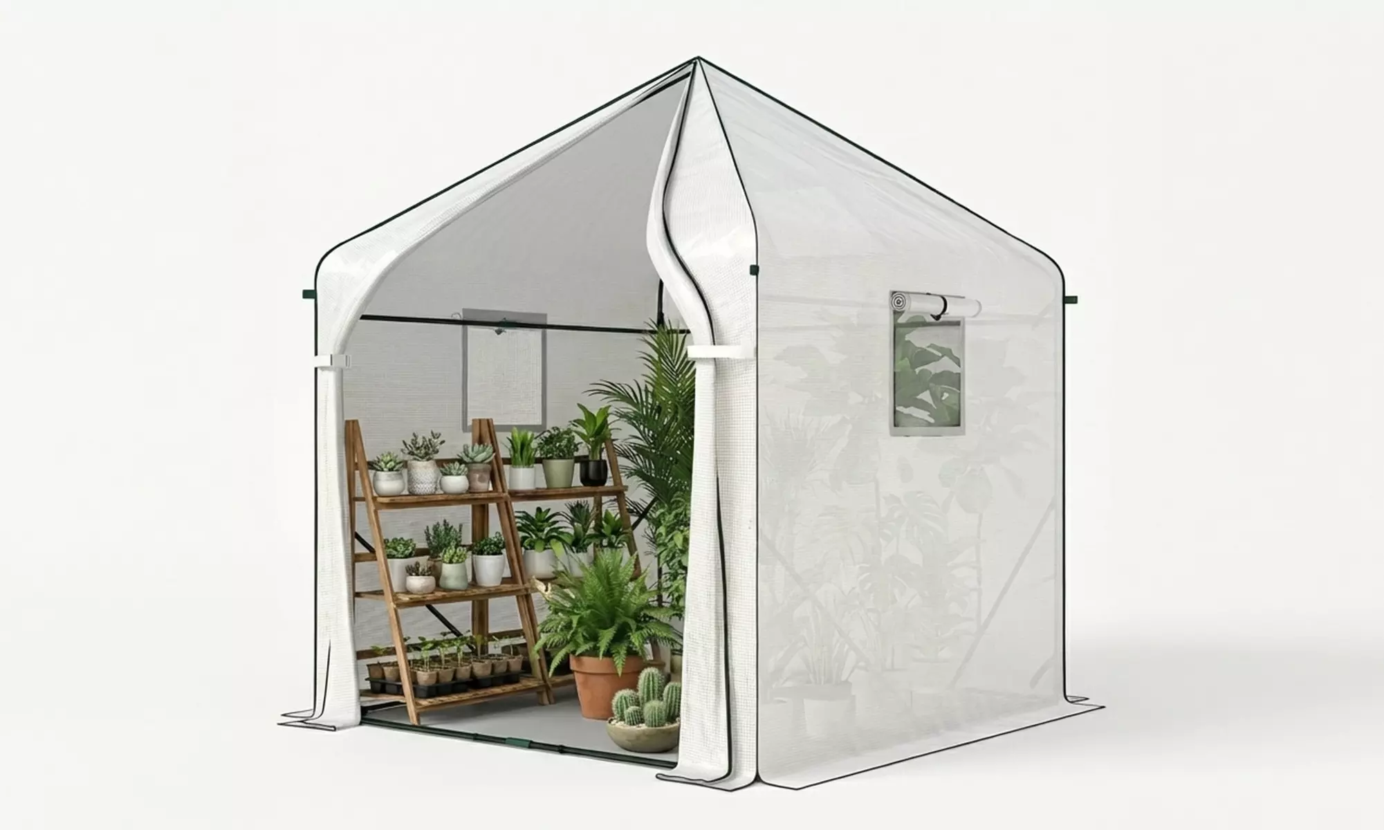 Outsunny Walk-In Garden Greenhouse with Roll-Up Door and Windows