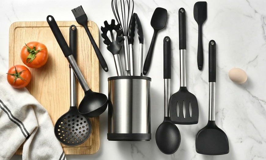Image 10: Set d'ustensiles de cuisine en silicone 12 pièces avec support