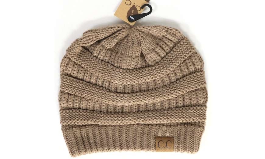 Image 13: Cheveux Corp. Women's Solid Classic CC Beanie 