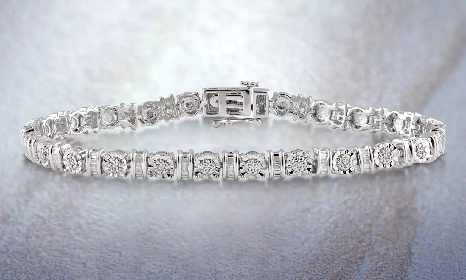 1/4 CTTW Diamond Tennis Bracelet with Baguette Accents in Silver By DiamondMuse - Primary Image