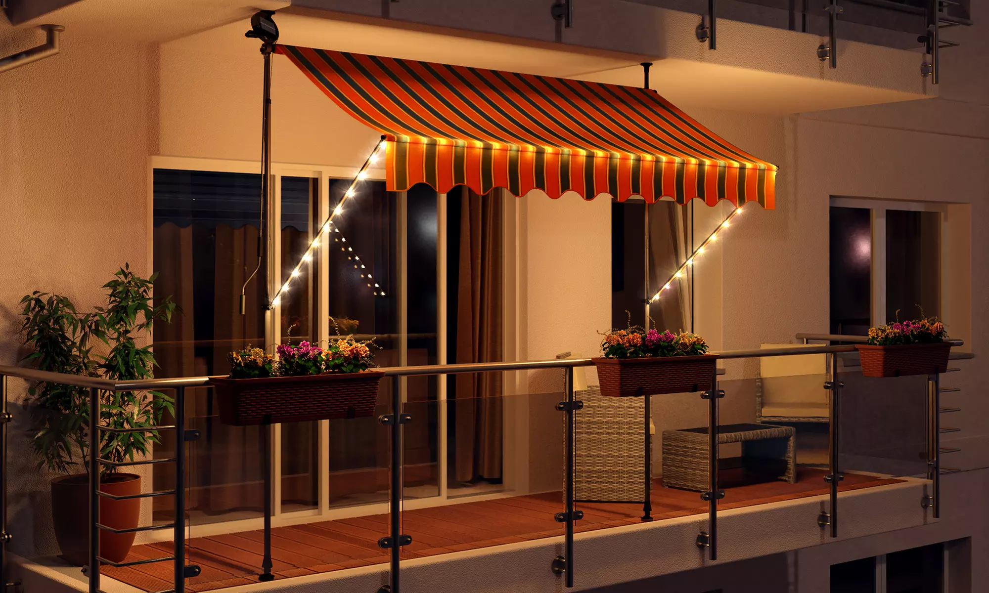 Swing & Harmonie LED-Klemmmarkise mit LED-Beleuchtung und Solarmodul