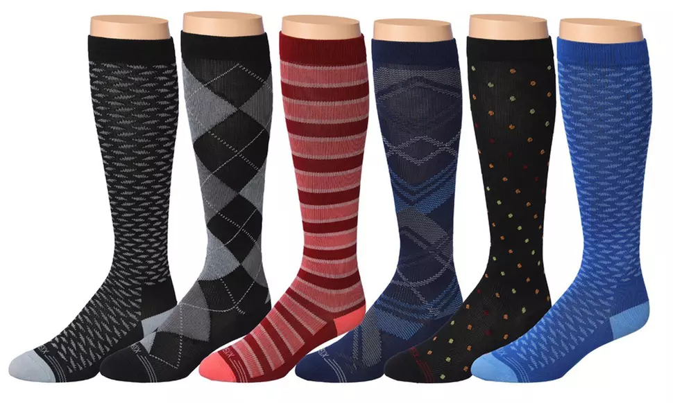 6-Pack Rexx Men's Knee-High Patterned Compression Socks