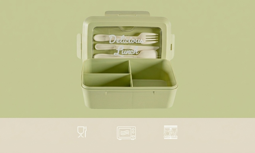 Image 2: Ensemble de 2 boîtes à lunch avec 3 compartiments et couverts