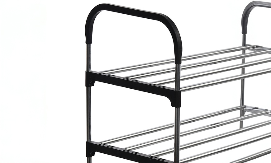 Image 3: Lightweight Multi-Tiered Stackable Mental Shoe Organiser for Entryway