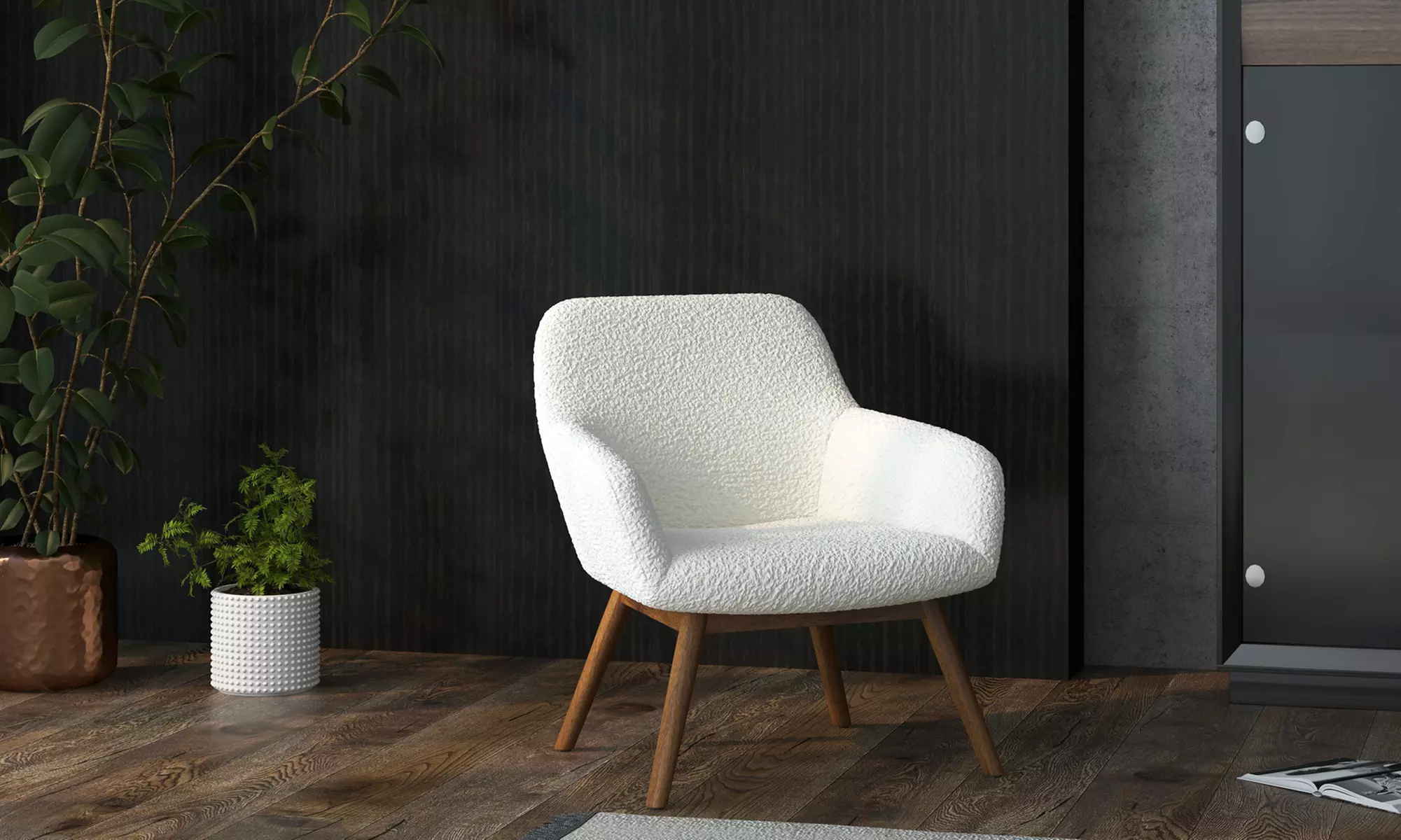 Poltrona scandinava con gambe in legno massello Doosense