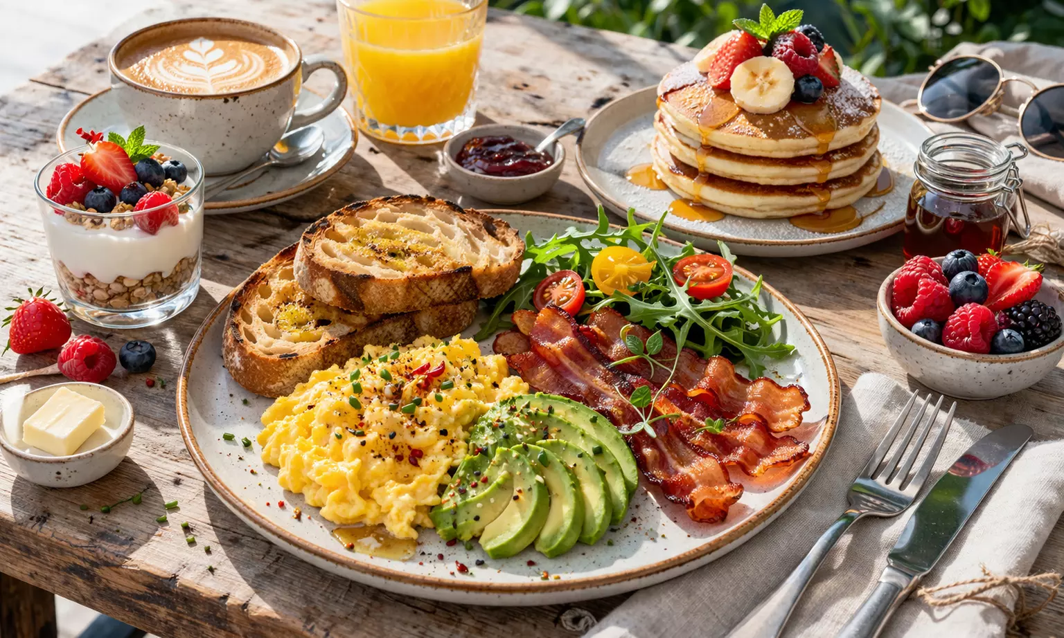 Reichhaltiges modernes Frühstück nach Wahl für 1 bis 4 Personen