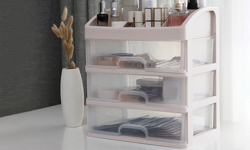 Image 3: Plastic Makeup Organiser with Three Drawers