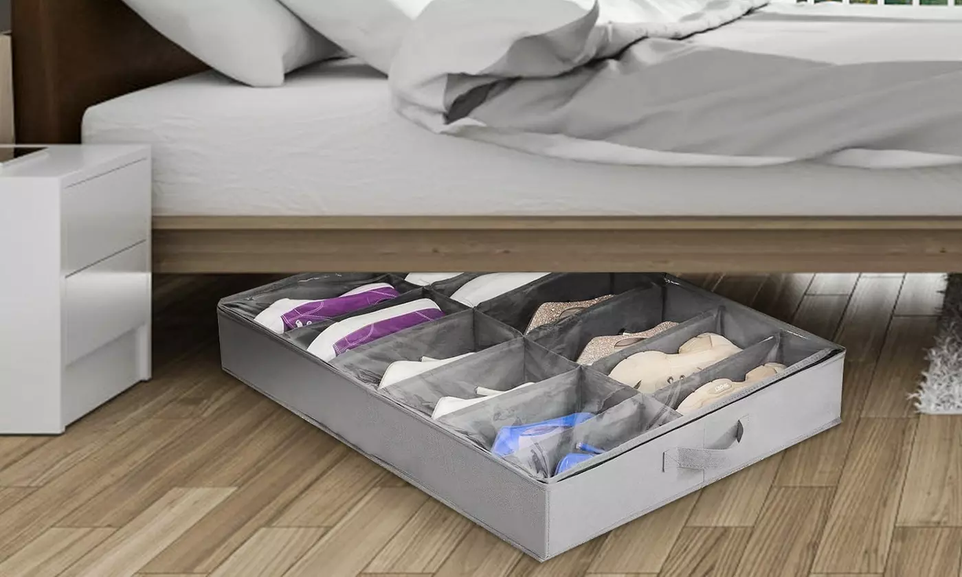 Under Bed Shoe Organizer Hidden Shoes Storage with Clear Cover & Zippers