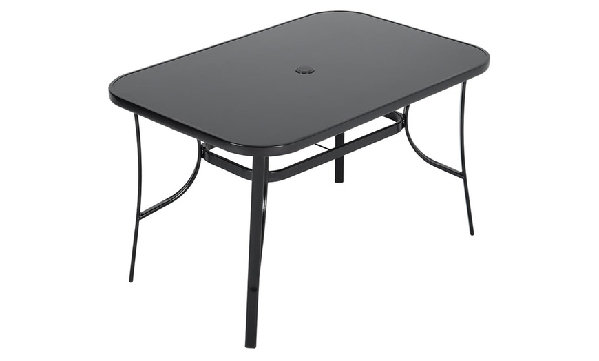 Image 13: Black Tempered Glass Coffee Table with Umbrella Hole 
