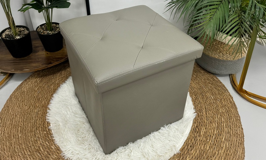 Image 13: Vierkante kunstleren poef met opbergruimte