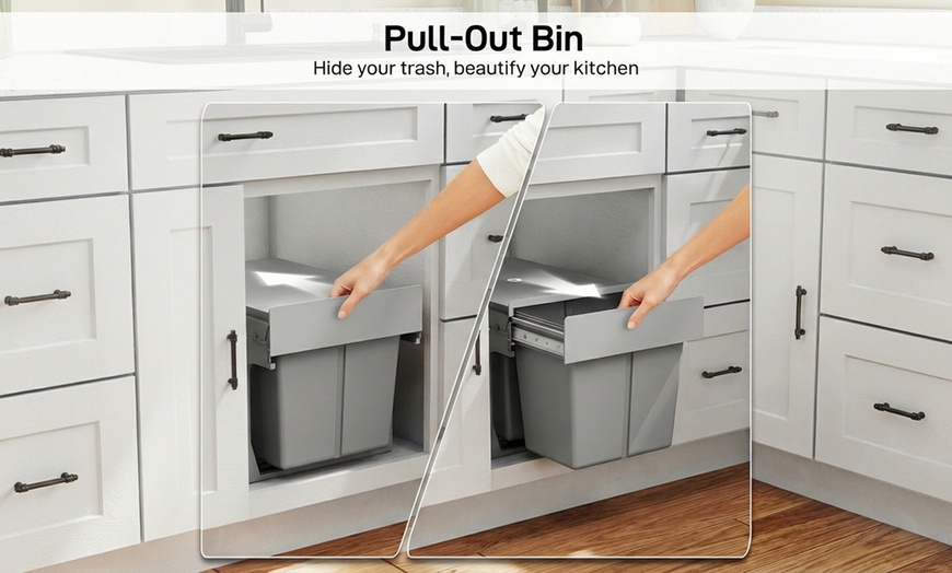 Image 3: HOMCOM Soft-Close Pull-Out Under-Sink Bin with Dual 15L Compartments