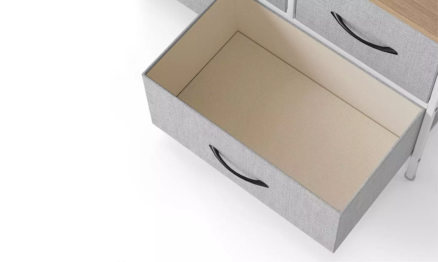 Fabric Chest of Drawers Collection - Rustic Wood & Grey Storage Units