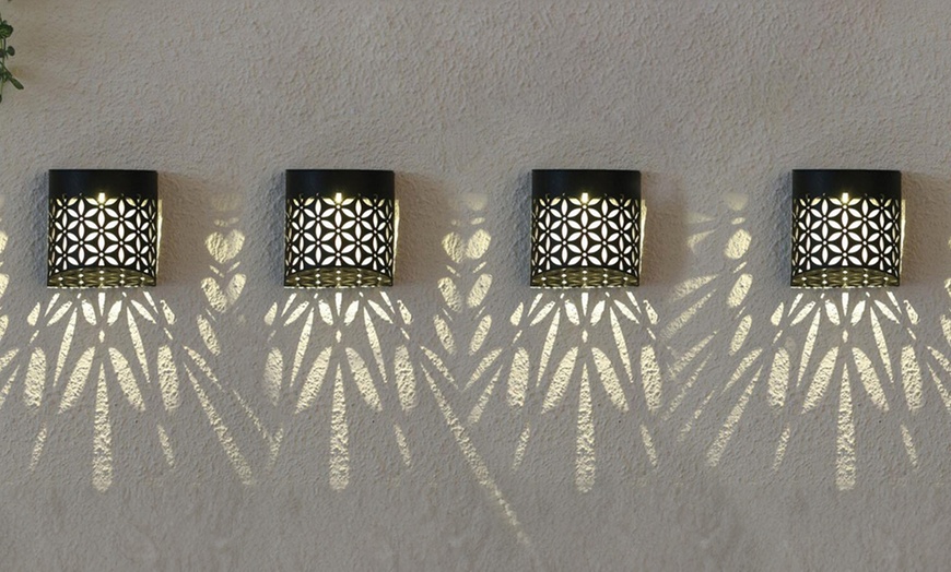 Image 2: Moroccan Solar Wall Lights - 4 Pack, Warm White LED