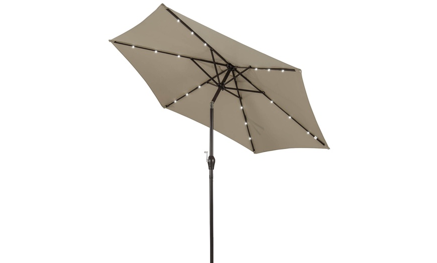 Image 7: 9ft. Patio Umbrella Solar LED Lights Steel Tilt with Crank