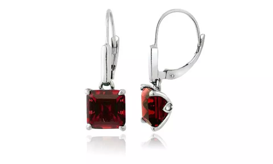 Sterling Silver 5.5ct Created Ruby Square Leverback Earrings