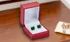 Paris Jewelry 14k White Gold Plated Created Halo Princess Emerald Stud Earrings