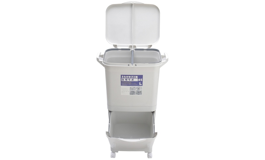 Image 3: Double-Layer Trash Can with Three Compartments and Wheels