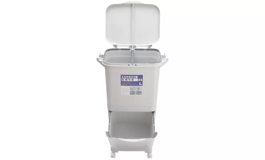 Image 3: Double-Layer Trash Can with Three Compartments and Wheels