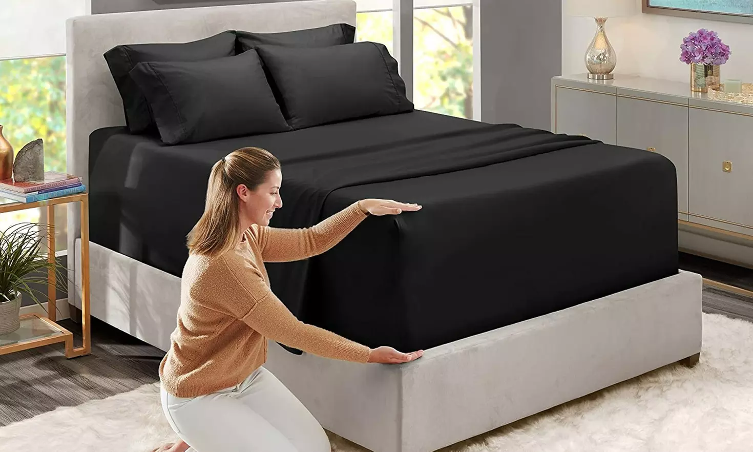 Hearth & Harbor Extra Deep Pocket Sheet Set - Microfiber Bed Sheets - 24" Depth