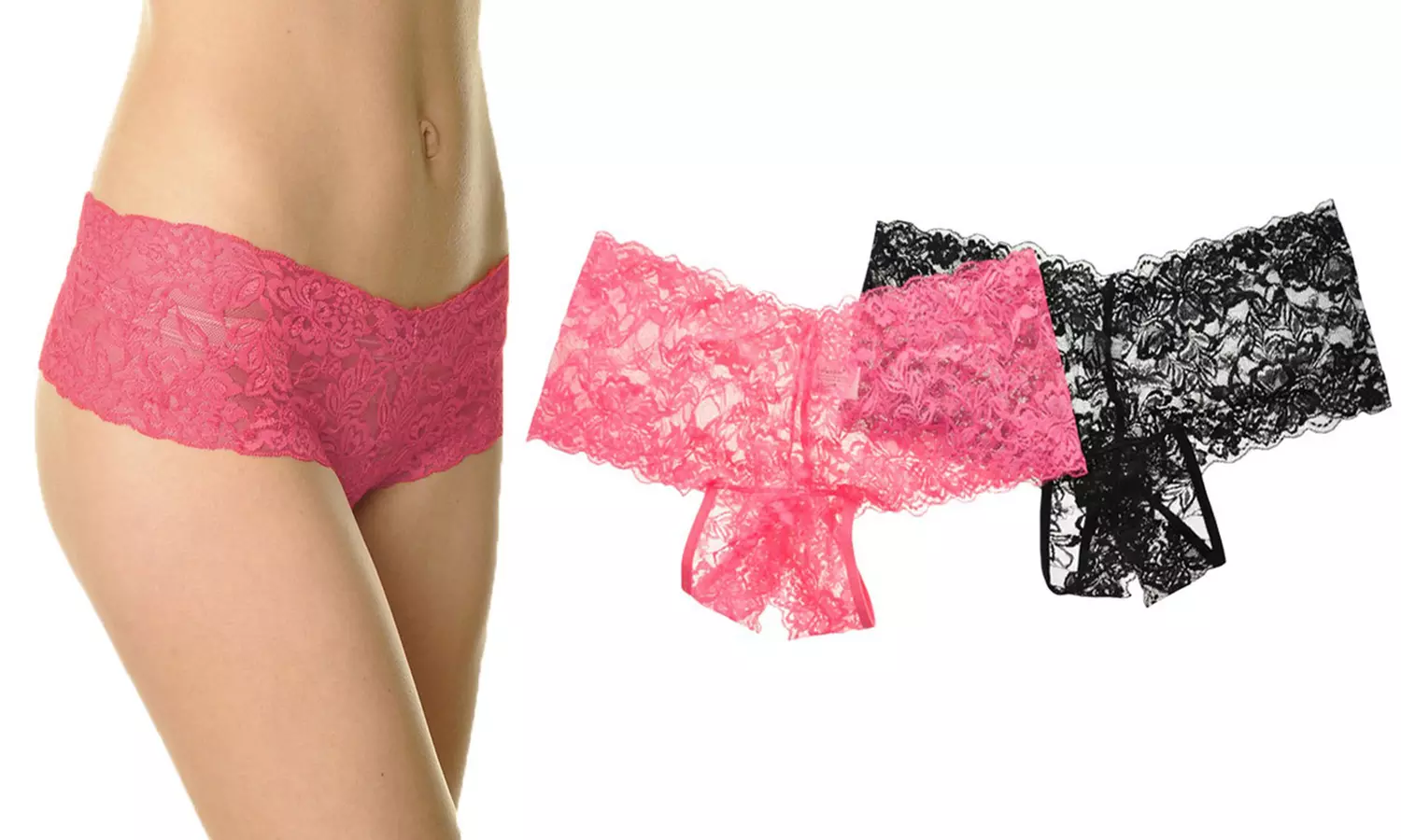 Lace Crotchless Thong or Cheeky Panties (2-Pack or 6-Pack)
