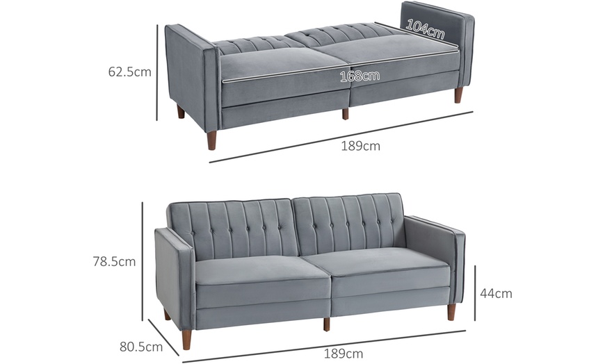 Image 7: HomCom Velvet Reclining Sofa Bed – 3-Seater with Dual-Back Design