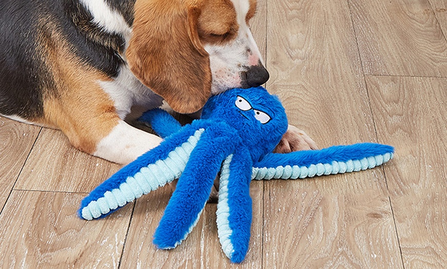 Image 1: Plush Squeaky Octopus Dog Toy