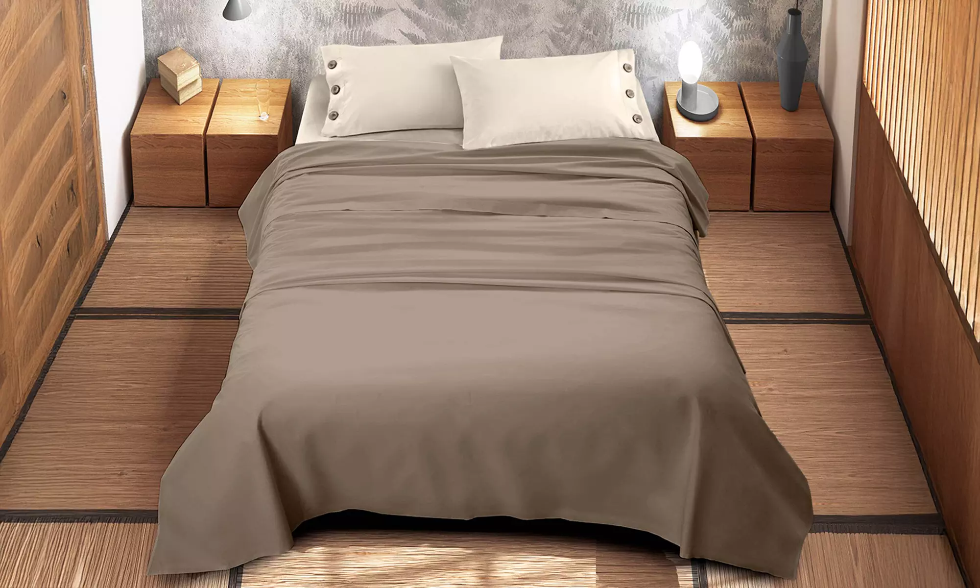 Completo lenzuola bicolore matrimoniale in cotone