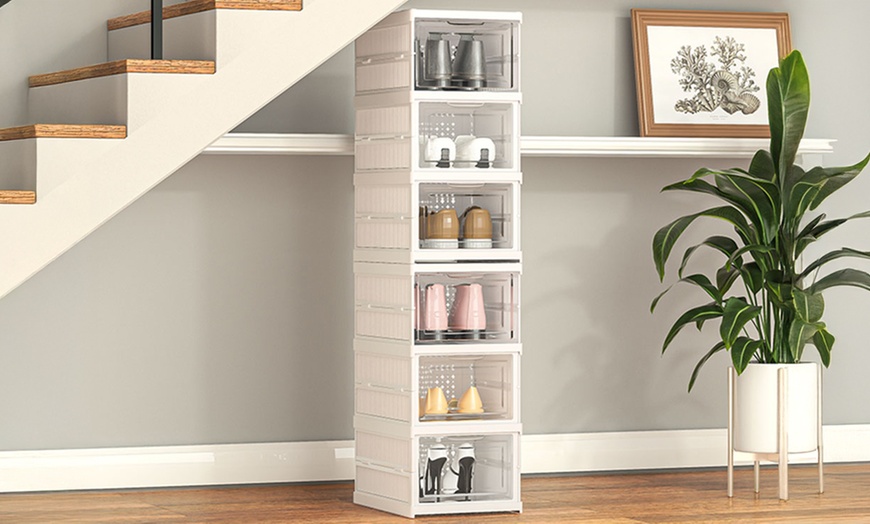 Image 1: Six Tier Foldable Shoe Storage Box Unit