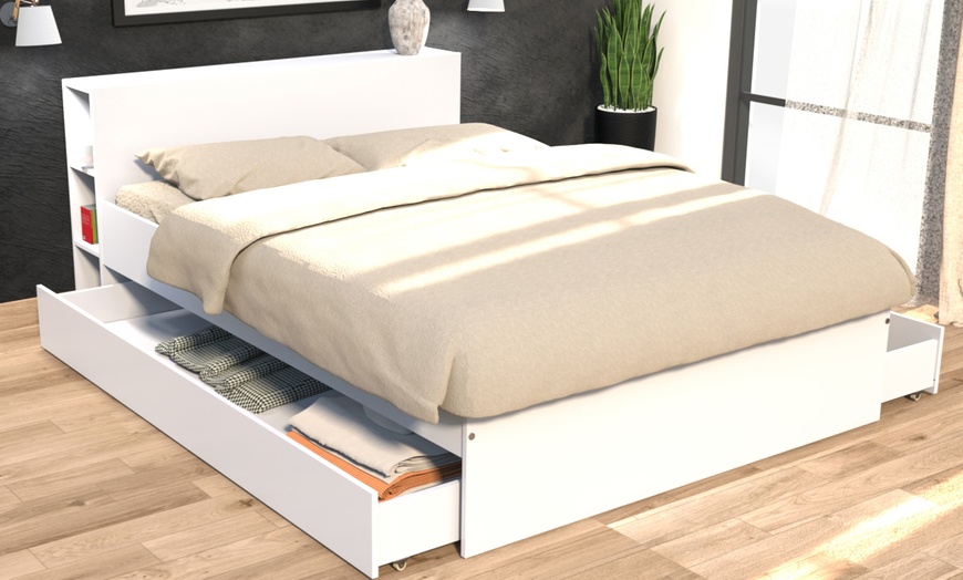 Image 1: Lit Riga, 160 x 200 cm, avec tête de lit et tiroirs de rangement