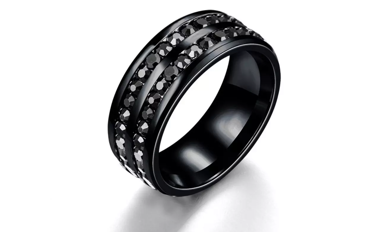 316L Stainless Steel Double Row CZ Titanium Ring Band